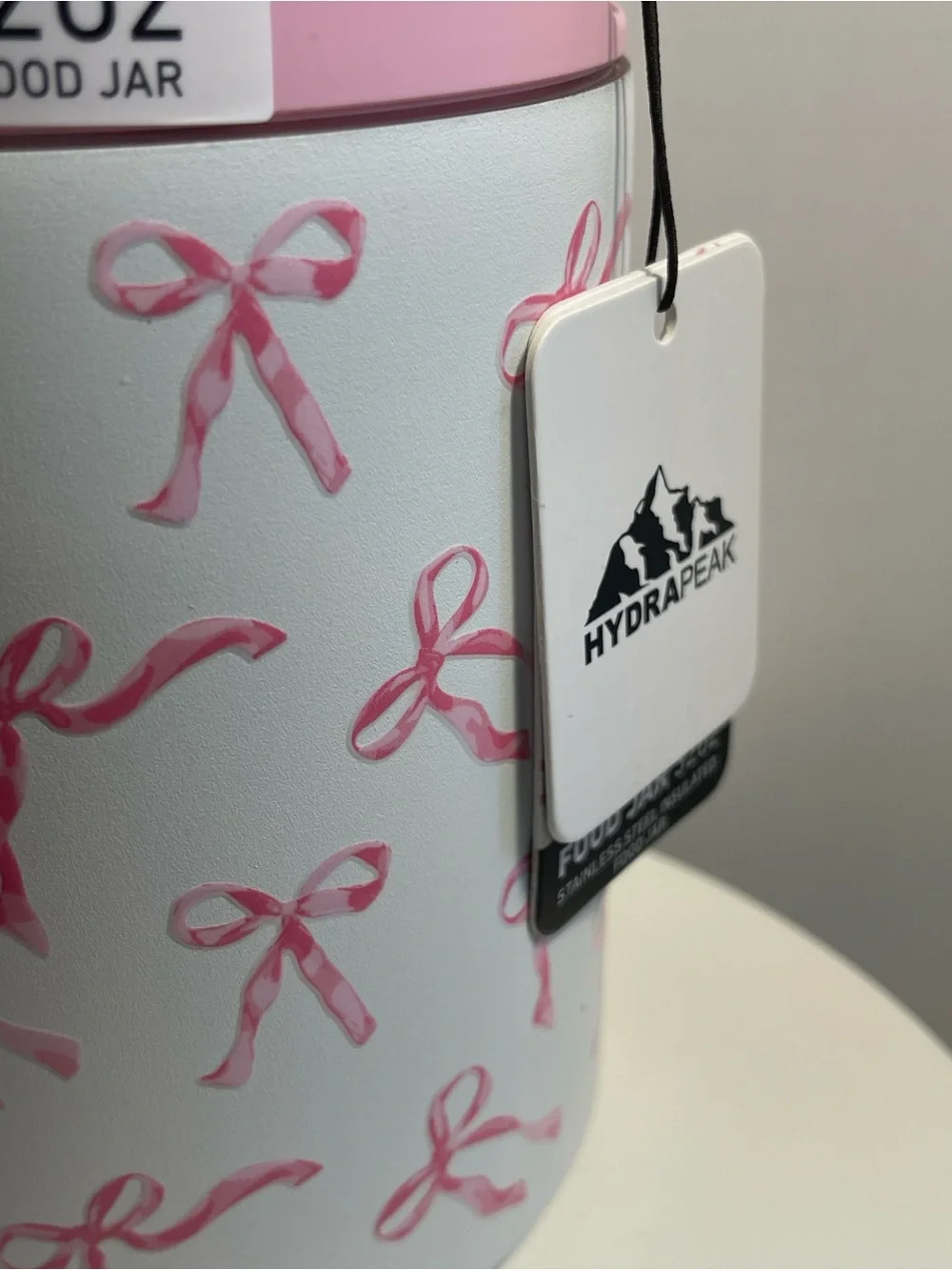 Hydrapeak Stainless Steel Insulated Food Jar White w/Pink Bows 32oz - NWT **